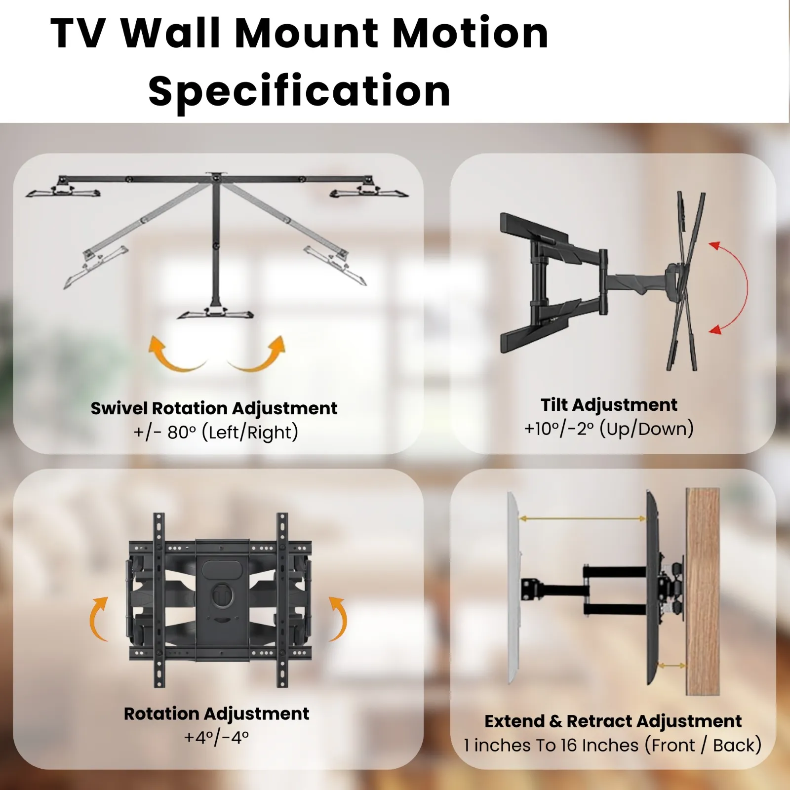 LED Wall Mount Kit 55" To 85" | Full Motion Cantilever | Movable and Adjustable view 3